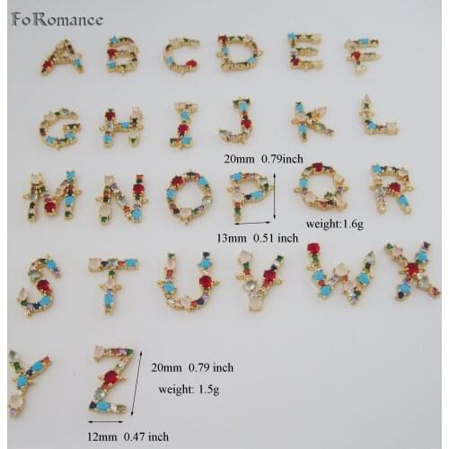 FoRomance / 8.7 inch adjustable GOLD GP 26 LETTER LETERS INITIALS COLORFUL BLUE RED PURPLE CZ STONES WITH A THIN CHAIN BRACELET