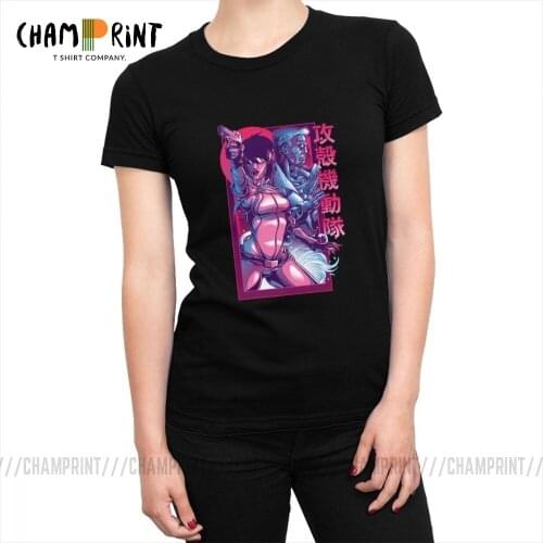 Ghost In The Shell Vaporwave Aesthetic T-shirt for Women Hip Hop 100% Cotton T Shirts Female Clothes Plus Size Tee Shirt Tops