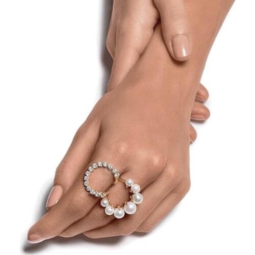 Gradual crescent pearl ring female retro temperament European and American French index finger ring