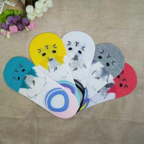 Small cat Cartoon Boat ankle low Socks Woman Crystal Socks Full Cotton Invisible Glass Silk 12pair=24pcs ws122