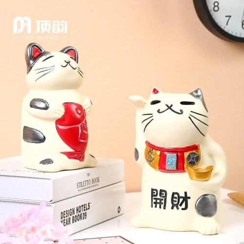 Creative Japanese Fortune Cat Statue Resin sculpture Crafts Simple Living Room Ornaments Home Office Store Decors Decorations