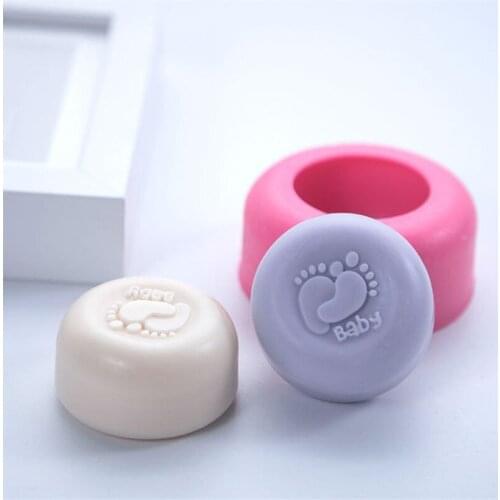 Round Baby Feet Print Silicone Soap Mold Handmade Soap Making DIY Candle Plaster Mould Fondant Cake Baking Molds Cake Decor