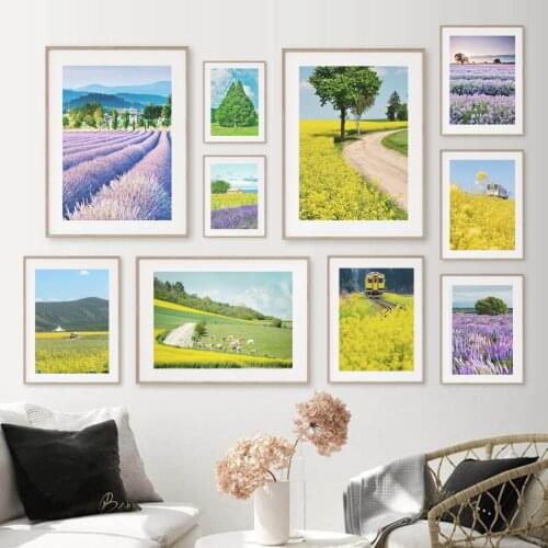 Lavender Sunflower Girl Flower Tree Field Wall Art Canvas Painting Nordic Posters And Prints Wall Pictures For Living Room Decor