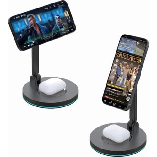 15W Magnetic Wireless Charger Multi-function LED Ambient Light Portable Two-in-one Folding Charger For IPhone Huawei Xiaomi