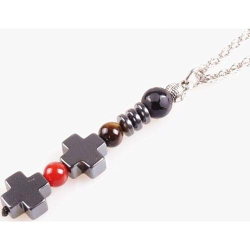 Mens Hematite Cross Pendant Necklace of Spirit Tribal Adventures Male Jewelry
