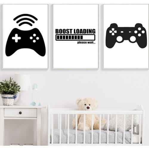 Game Loading Minimalist Canvas Painting Gaming Posters and Prints Black and White Wall Art for Boys Room Gamer Room Unframed