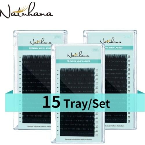 NATUHANA 15Cases/Lot Natural Soft Lash Extensions Premium Matte Black Individual Mink Eye Lash Chinese False Eyelashes Wholesale