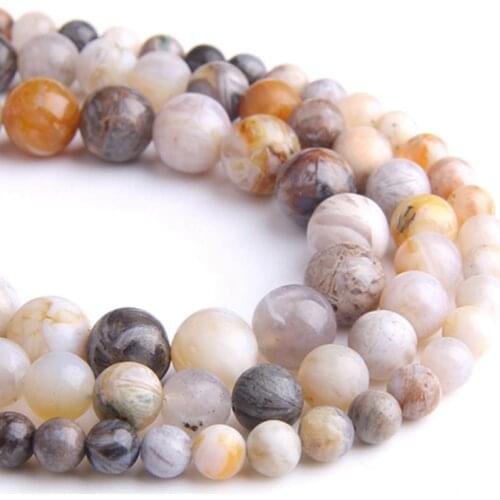 Natural Bamboo leaf agates Stone loose Natural Stone Round Ball Beads for DIY Necklace Bracelet Jewelry Making Findings bead