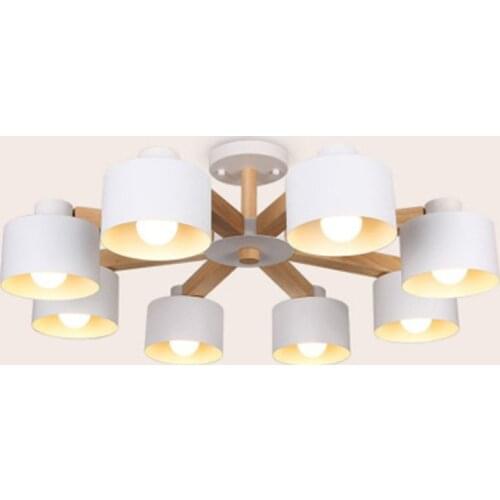 Nordic 220V LED Chandelier With Iron Lampshade For Living Room Modern Wooden White Lustres Wood Foyer Chandelier Lighting