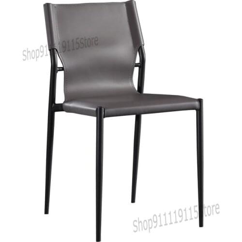 Nordic Leather Household Simple Chair Modern Light Luxury Simple Model Room Design Special Chair Italian Minimalist Dining Chair
