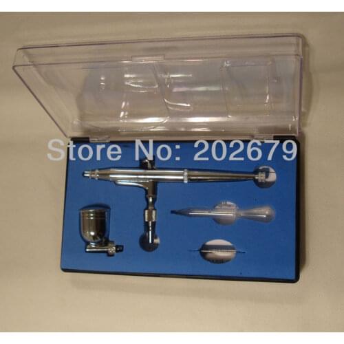 New 0.3mm Spray DUAL ACTION Nail Airbrush Set Gun Paint Free Shipping Silver Color Side Gravity Feed