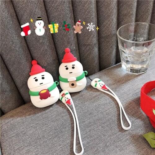 New Protective case for Apple Bluetooth Earphone Case Christmas series cute cartoon protective cover For AirPods case with Rope