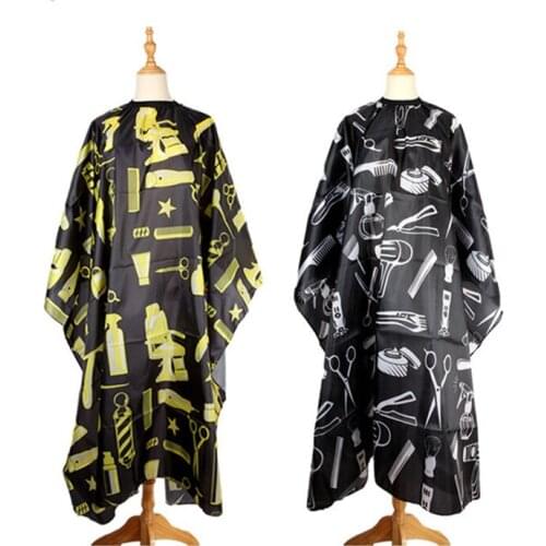 Hairdressing Haircutting Wrap Scissor Printed Apron Salon Barbershop Hair- Anti-Stick Hair Color Perm Black Cape Gown E1119