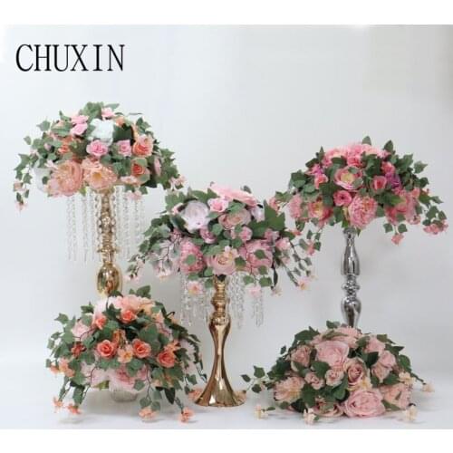 Custom 35cm artificial flowers rose ball wedding arrangement decor backdrop T station stand flowers home table garden decor