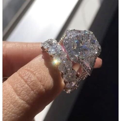 Luxurious DIAMOND BAND RINGS Finger 925 Sterling SILVER PAVE SETTING FULL Created Diamond ENGAGEMENT WEDDING Ring Set JEWELRY