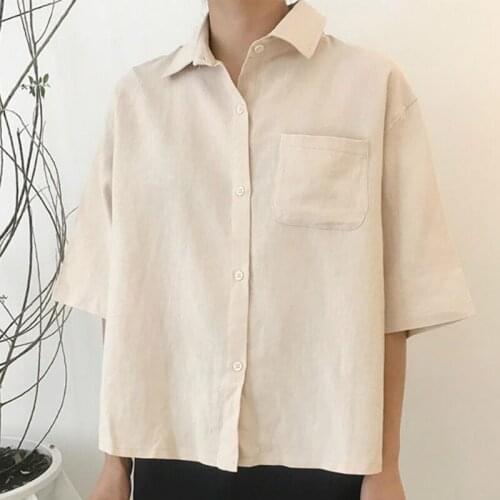 Shirts Women Pocket Simple Retro Half Sleeve Female Harajuku Hot Sale Ins Basic Tunic Tops Daily Popular Chic Preppy Style Loose