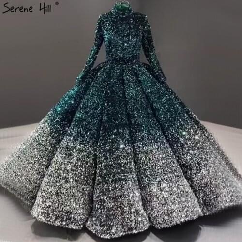 Serene Hill Contrast Color Black Red High Neck Wedding Dress 2020 Sequins Long Sleeves Luxury Bridal Gowns Custom Made CHA2153