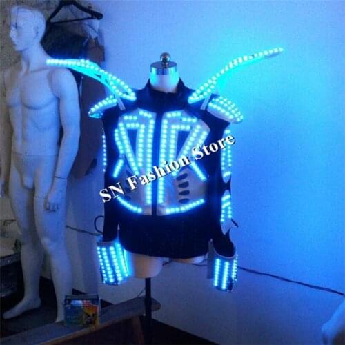 QZ10 Ballroom dance RGB light led costumes dj dance luminous robot suit men glowing colorful laser robot clothes bar stage wears