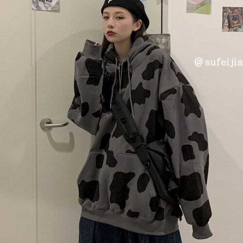 Hooded Plus Fleece Hoodies Women Autumn And Winter Korean Version Of Loose Milk Pattern Thickened Long Hoodie Personality Street