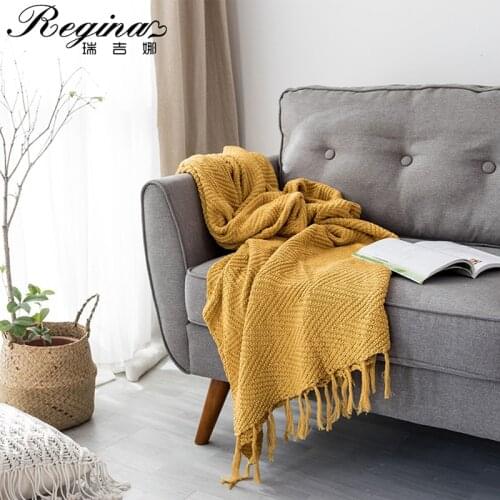 REGINA Cashmere Wave Stripe Throw Blanket Cute Tassel Home Decorative Knit Sofa/Chair Cover Throw Comfy Blanket For Bed Shawl