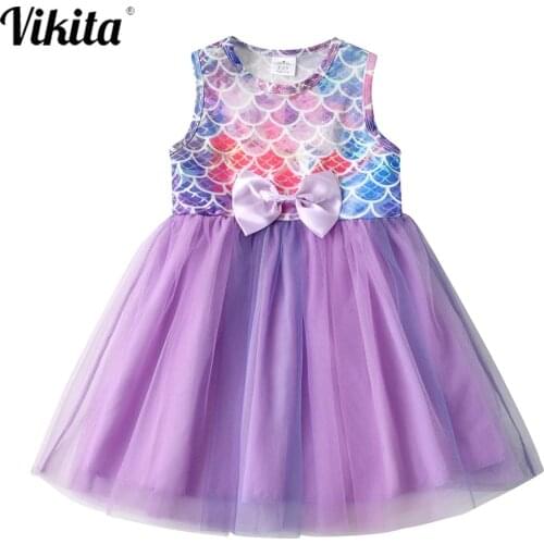 VIKITA Children Mermaid Dress Girls Summer Clothing Kids Birthday Party Prom Elegant Tutu Dresses Toddlers Princess Costumes