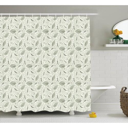 Leaves Shower Curtain Floral Vintage Ornamental Flourishing Nature Illustration Retro Swirls Antique Waterproof Bath Curtains