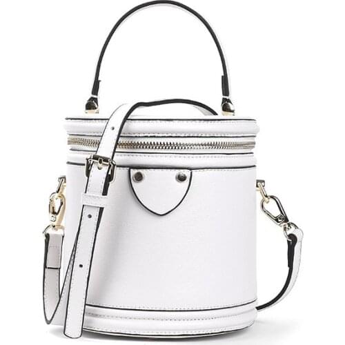 Retro Bucket Women Bag Leisure Cylindrical Shape Leather Handbag Sweet Small Crossbody Bags Female Fashion Zipper Shoulder Bag