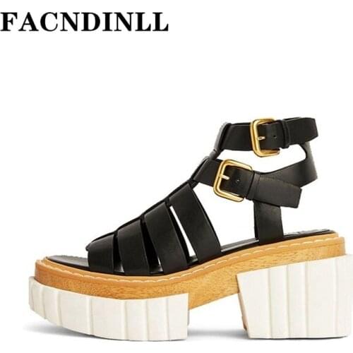 New Brand Summer Fashion Women Sandals Genuine Leather Square High Heels Indoor Outdoor Dress Party Casual Rome Shoes Woman 39