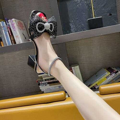 Ladies Sandals New Sweet And Elegant Summer Fashion Bowknot Rhinestone Temperament High Heels Hot Sale
