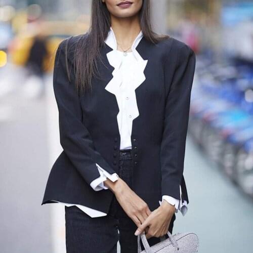 Women Office Lady Blazer Colorblock Elegant Slim Blazer Coat