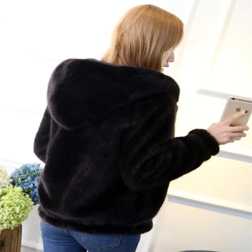 Winter Warm Faux Mink Casual Women Faux Fur Coat Hooded Furry Fake Rabbit Fur Ladies Jacket Zipper Pink Outwear Plus Size 390