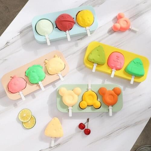 1 Set Ice Pop Mold Cartoon Geometric Pattern Ice Cream Mold Heat-Resistant Silicone Non-Stick Ice Lollies Mold DIY Crafts Mold