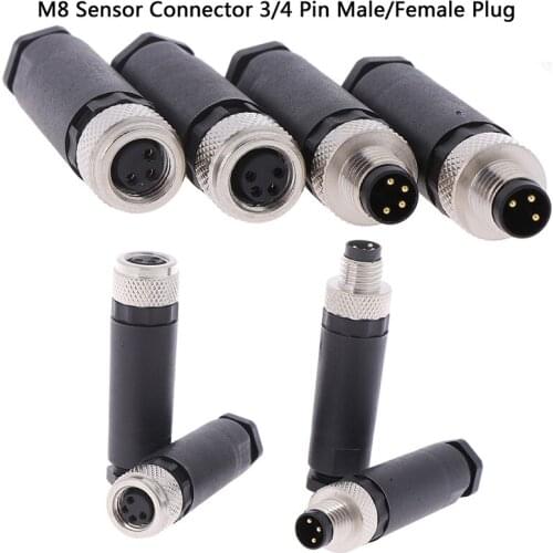 1Pc M8 3/4 Pin Sensor Connector Waterproof Male&female Plug Straight Angle Screw Threaded Coupling Plug Sensor Straight