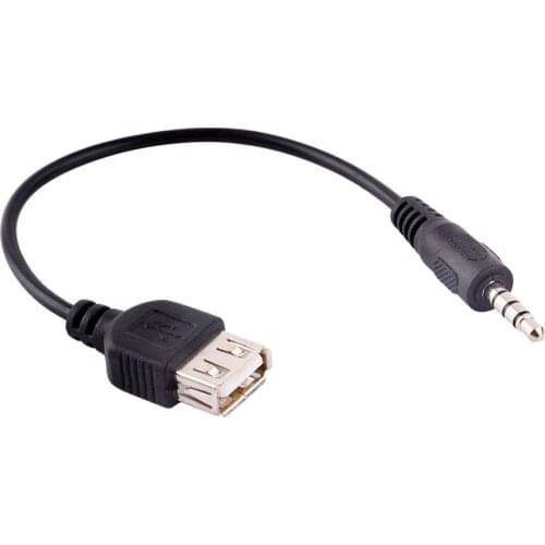 1pcs USB 2.0 Female to 3.5mm Jack Male Plug AUX Audio Converter Adapter Data Charge Cable Black 20cm HY330