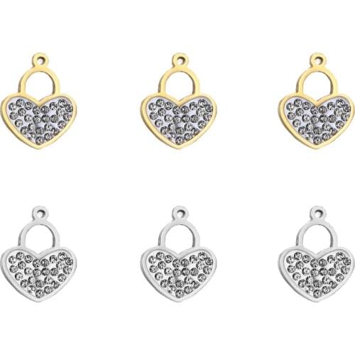 10pcs/Lot High Qualtiy Stainless Steel Heart Zircon Charms Pendants for DIY Making Necklace Bracelet Fashion Jewelry 18*20mm