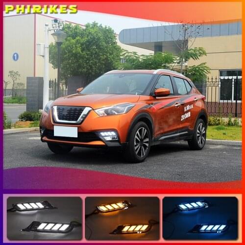 2Pcs For Nissan Kicks 2017 2018 waterproof yellow turn Signal relay car styling LED DRL Daytime Running Lights Daylight fog lamp
