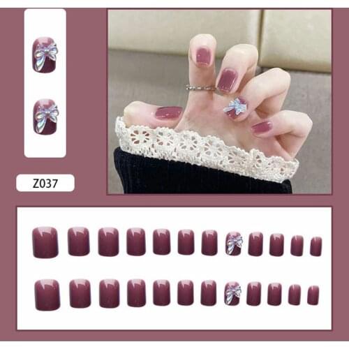 24pcs/Set Fake Nails Jelly Aurora Butterfly False Nails With Glue Wearable Removable Fashion Design Translucent Faux Ongles