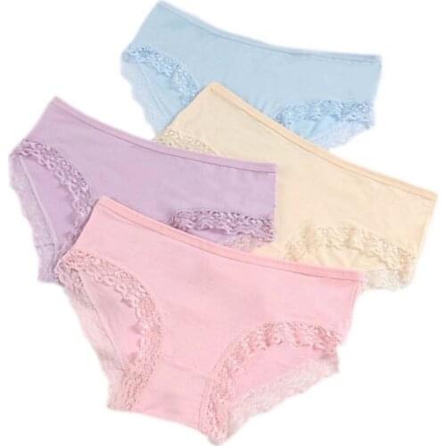4pc/lot Modal Soft Briefs Lace Young Solid Color Summer Little Girls Big Girls Underwear Hipster 10-16y