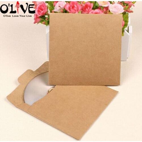 50 Pcs Kraft Paper Bag CD Sleeves CD Case DVD Packaging Envelope 13 CM Square Discs Cover Disk Storage Bag Box Wedding Party