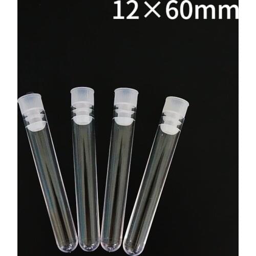 50pcs/lot 12x60mm Lab Round Bottom Plastic Test Tubes With Transparent Color Caps School Labware Supplies