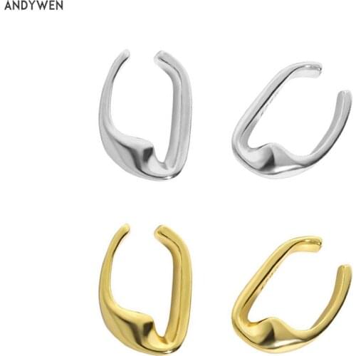 ANDYWEN 925 Sterling Silver Gold Ovals Earcuff Cuff Earring No Piercing Clips Rock Punk Party Jewelry Pendiente Luxury Jewels