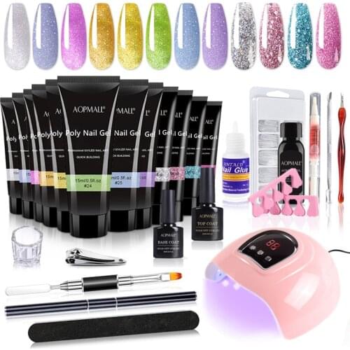 AOPMALL® 12 Pcs Gel Poly All In One Kit For Nail Manicure Tool Beginner Starter Gel Varnishes Lacquer Top Base For Nail Kit
