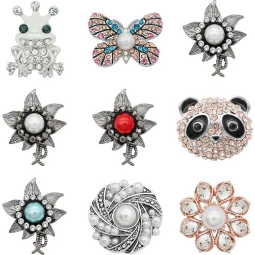 Butterfly Panda Rhinestone Flower 20mm Metal snap button jewelry DIY bracelet KD1073