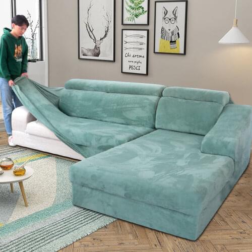 Velvet Plush L Shaped Sofa Cover for Living Room Elastic Furniture Couch Slipcover Chaise Longue Corner Sofa Cover Stretch