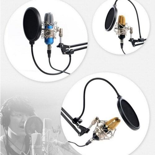 Besegad Double-layer Microphone Mic Holder Wind Screen Pop Filter With Anti-Spray Network for Studio Recording Video