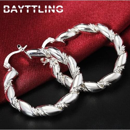 BAYTTLING 925 Sterling Silver 38MM Twisted Big Round Hoop Earrings For Woman Charm Luxury Christmas Gift Fashion Jewelry