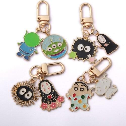 2pcs Diy metal cartoon character keychains jewelry alloy gold color Spirited away key chain key ring holder jewellery for women