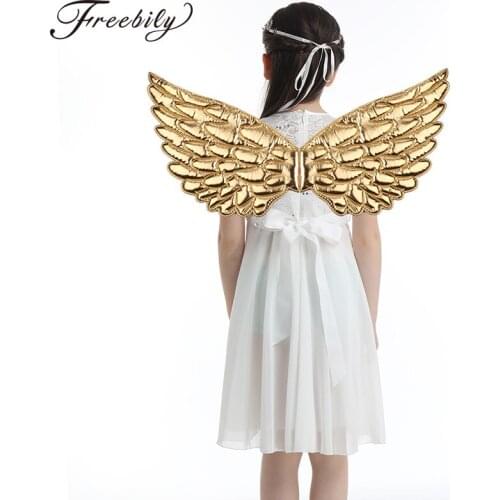 Children Glossy Metallic Wings For Kids Girl Princess Fairy Angel Wings Masquerade Halloween Cosplay Party Costume Accessories