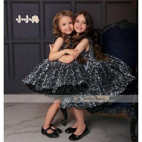 Cute Infant Girls Dresses Baby Girls Knee Dress Sequined Kids Clothes First Birthday Special Occasion AG0433
