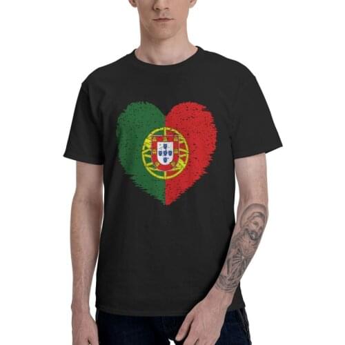 Portugal Grunge Distress Heart Flag T Shirt Men Cotton Printing T-shirt Harajuku Tshirt Short Sleeve Portuguese Flag Tee Top